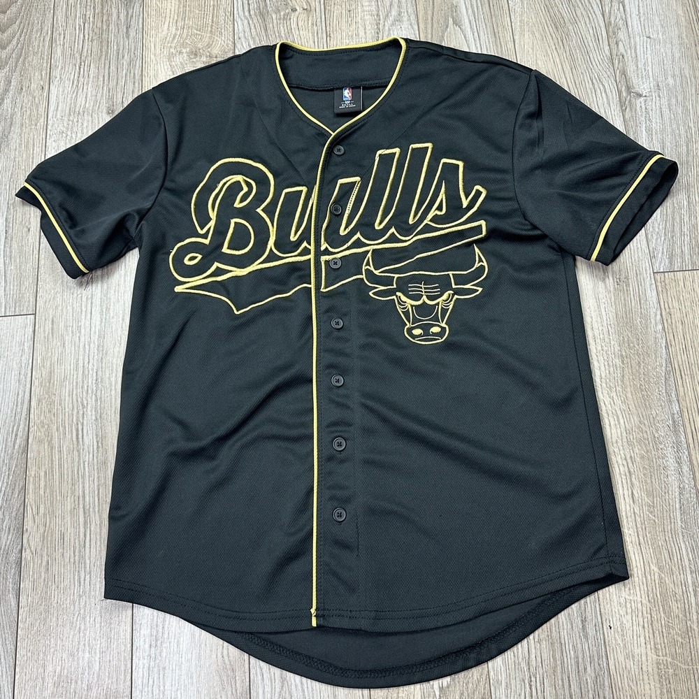 NBA Chicago BULLS #66 Size Small Black Gold Embroidered Logo Jersey Shirt